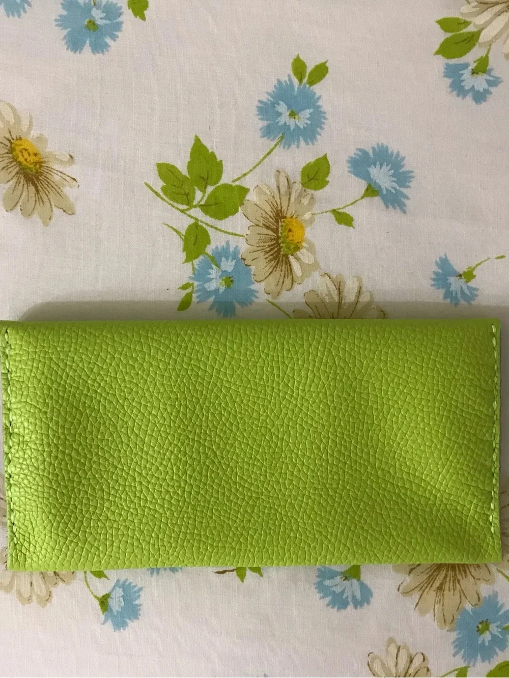 Handmade Genuine Lime Green Textured Leather Sunglasses Pouch with Snap Closure